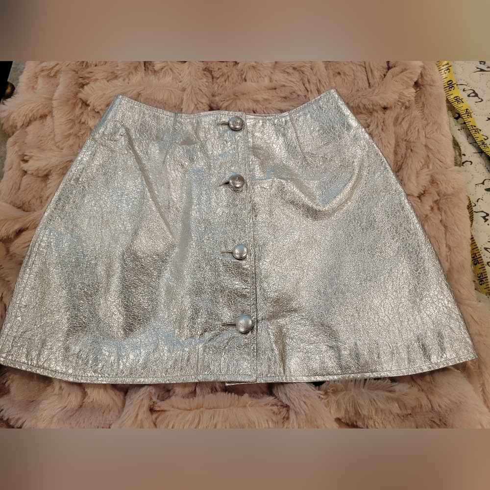 Silver Metallic Button-Up Skirt